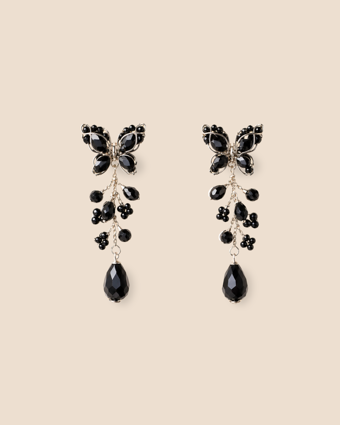 Mariposa Midi Silver Black Earrings