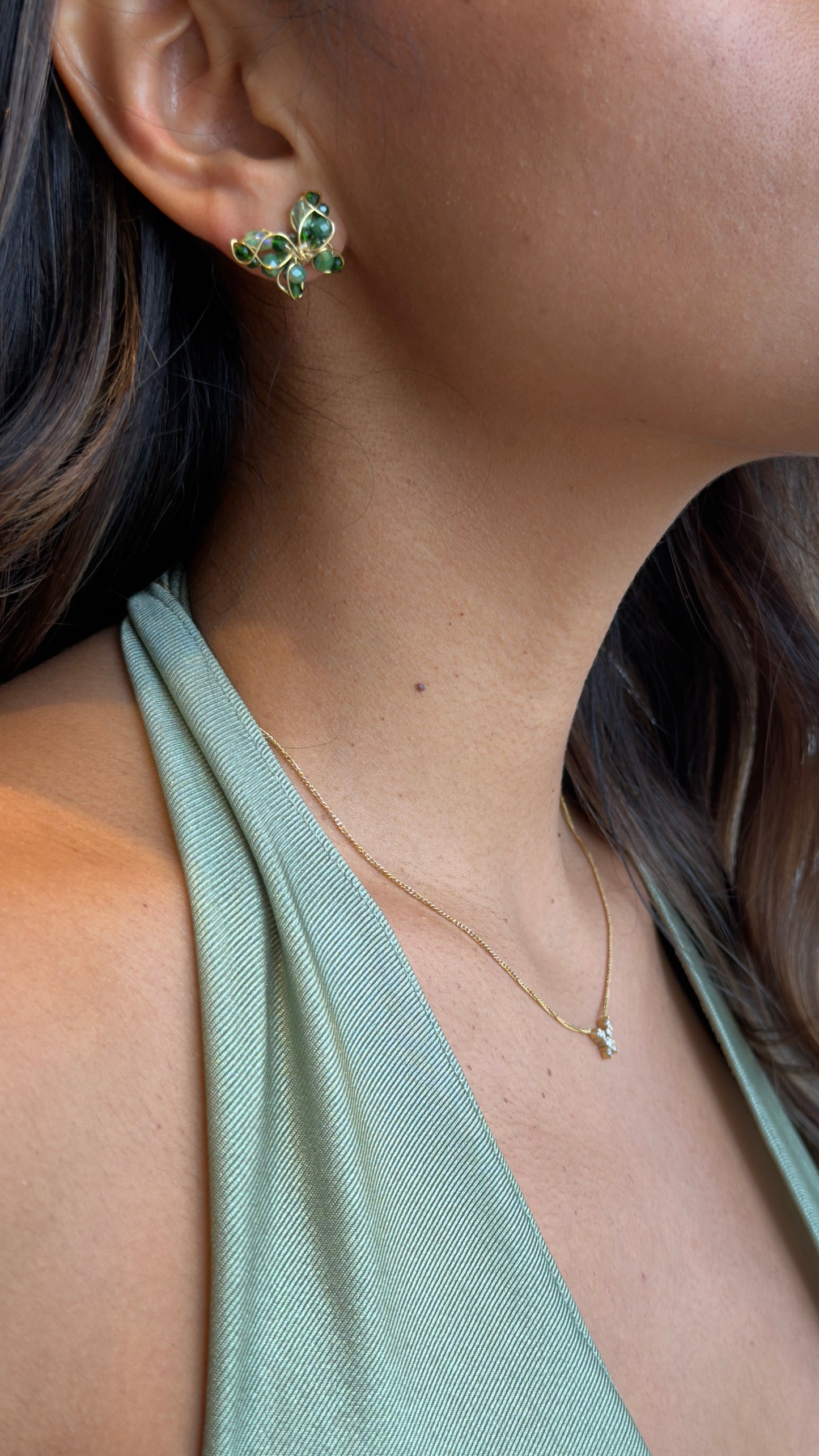 Mariposa Mini Gold Green Earrings