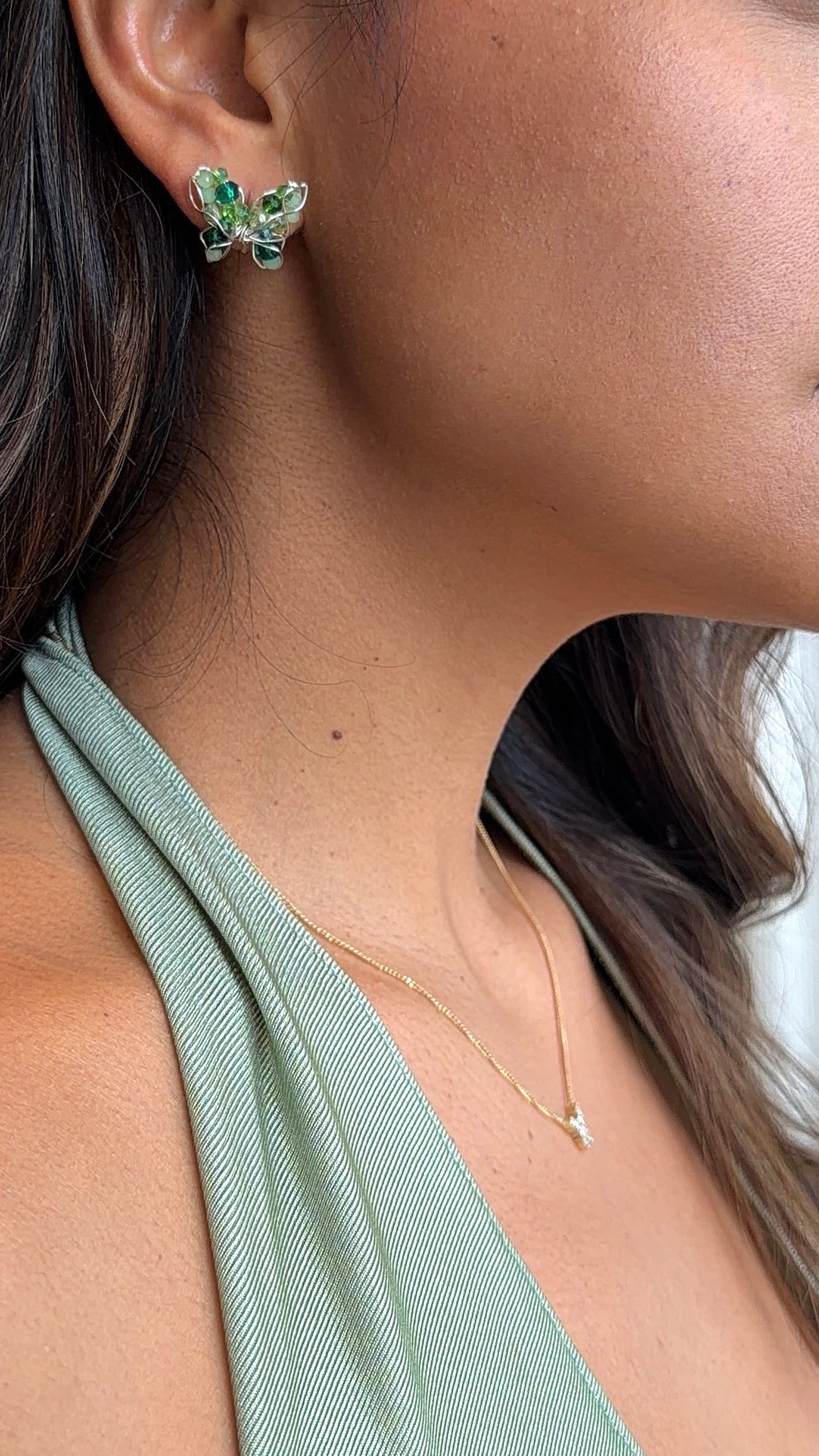 Mariposa Mini Silver Green Earrings
