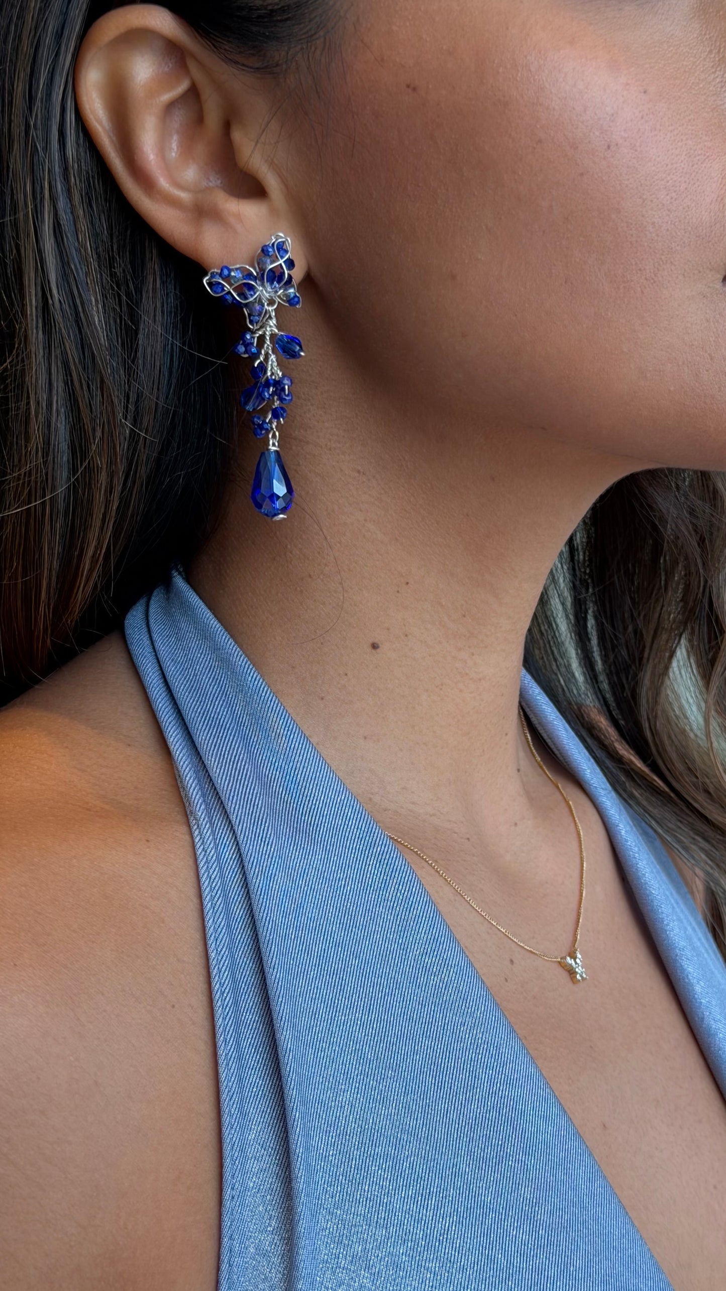 Mariposa Midi Silver Blue Earrings
